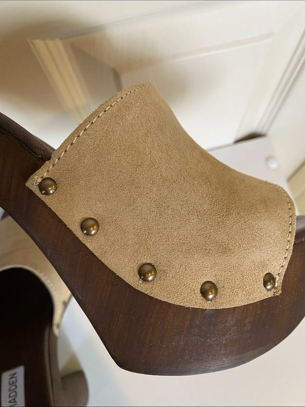 Steve Madden Tan Suede Studded Platform Mules